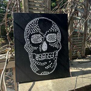 Skull Rhinestone Art on Black Canvas
